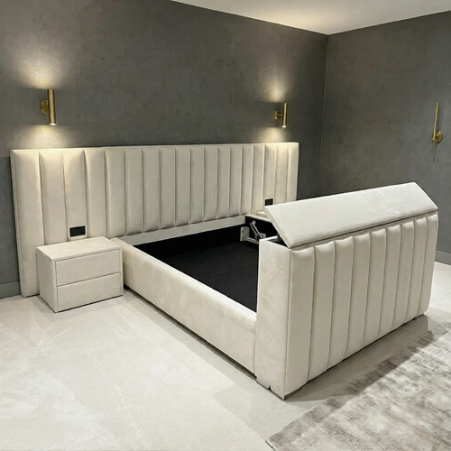 Paneled wide headboard - tv, bed