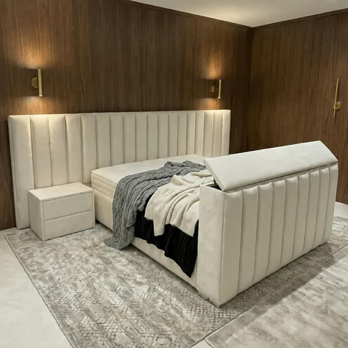 Panelled hotel style bed - style, tv