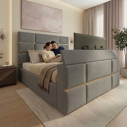Cubed gold upholstered bed - cubed,