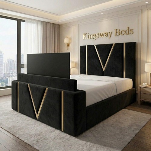 Gold crest upholstered bed - upholstered, tv