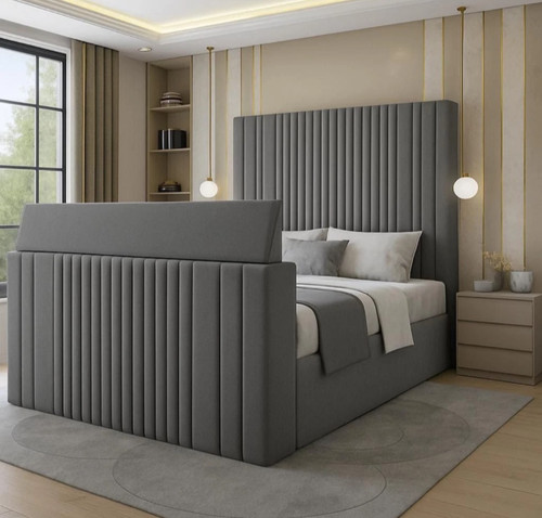 Luxury high headboard bed - tv,