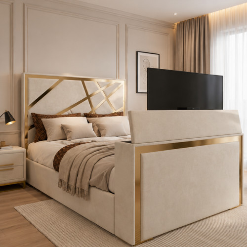 Golden panel bed frame - golden,
